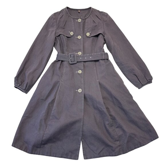 Wrap London Linen Cotton A-Line Trench Coat Size 38 EU/US 8 Gray Classic Preppy - Picture 3 of 15
